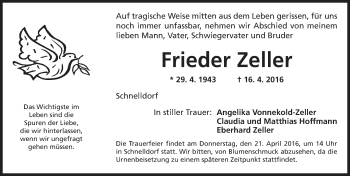 Traueranzeige von Frieder Zeller von Dinkelsbühl/ Feuchtwangen