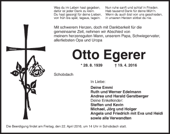 Traueranzeige von Otto Egerer von Dinkelsbühl/ Feuchtwangen