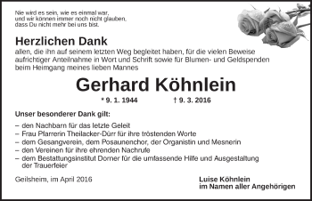 Traueranzeige von Gerhard Köhnlein von Dinkelsbühl/ Feuchtwangen