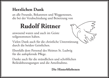 Traueranzeige von Rudolf Rittner von Ansbach