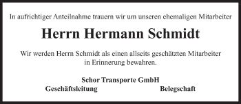 Traueranzeige von Hermann Schmidt von Neustadt/ Scheinfeld/ Uffenheim