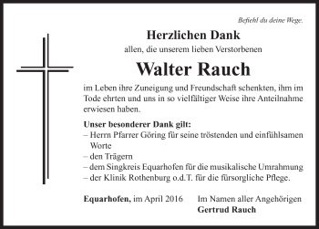 Traueranzeige von Walter Rauch von Neustadt/ Scheinfeld/ Uffenheim