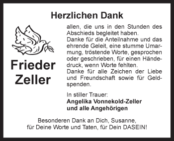 Traueranzeige von Frieder Zeller von Dinkelsbühl/ Feuchtwangen