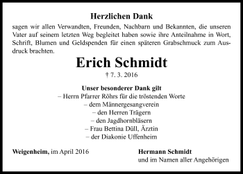 Traueranzeige von Erich Schmidt von Neustadt/ Scheinfeld/ Uffenheim