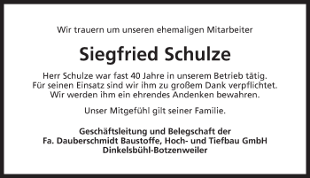 Traueranzeige von Siegfried Schulze von Dinkelsbühl/ Feuchtwangen