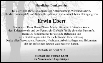 Traueranzeige von Erwin Ebert von Rothenburg