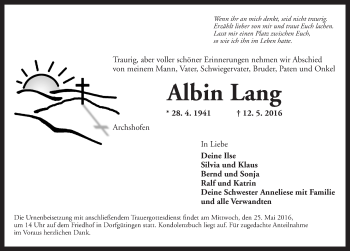 Traueranzeige von Albin Lang von Dinkelsbühl/ Feuchtwangen