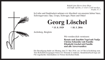 Traueranzeige von Georg Löschel von Ansbach