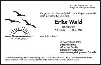 Traueranzeige von Erika Wald von Dinkelsbühl/ Feuchtwangen