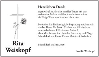 Traueranzeige von Rita Weiskopf von Dinkelsbühl/ Feuchtwangen