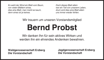 Traueranzeige von Bernd Probst von Rothenburg