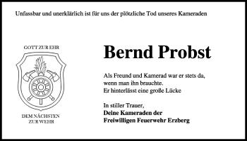 Traueranzeige von Bernd Probst von Rothenburg