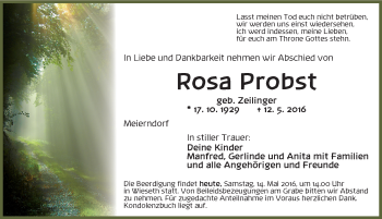 Traueranzeige von Rosa Probst von Dinkelsbühl/ Feuchtwangen