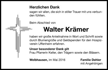 Traueranzeige von Walter Krämer von Neustadt/ Scheinfeld/ Uffenheim