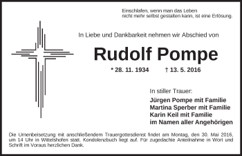 Traueranzeige von Rudolf Pompe von Dinkelsbühl/ Feuchtwangen