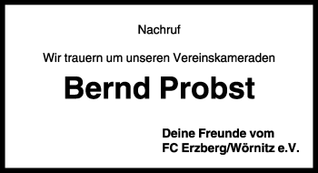 Traueranzeige von Bernd Probst von Rothenburg