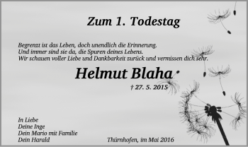 Traueranzeige von Helmut Blaha von Dinkelsbühl/ Feuchtwangen