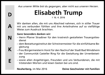 Traueranzeige von Elisabeth Trump von Neustadt/ Scheinfeld/ Uffenheim