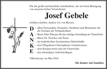 Traueranzeige von Josef Gebele von Dinkelsbühl/ Feuchtwangen