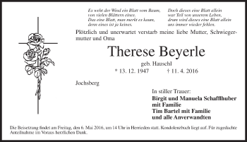 Traueranzeige von Therese Beyerle von Ansbach