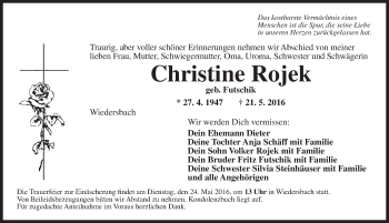 Traueranzeige von Christine Rojek von Ansbach