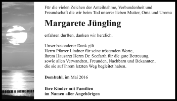 Traueranzeige von Margarete Jüngling von Rothenburg