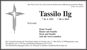 Traueranzeige von Tassilo Ilg von Dinkelsbühl/ Feuchtwangen