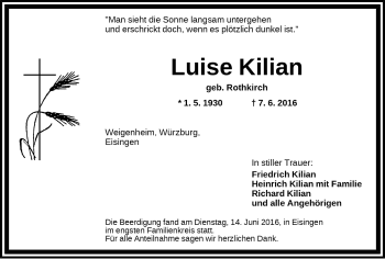 Traueranzeige von Luise Kilian von Neustadt/ Scheinfeld/ Uffenheim