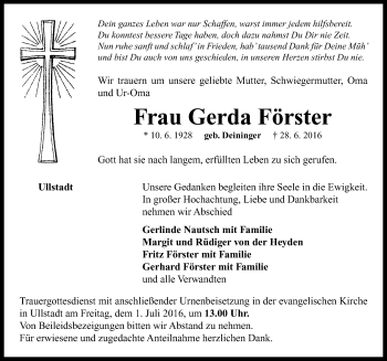 Traueranzeige von Gerda Förster von Neustadt/ Scheinfeld/ Uffenheim