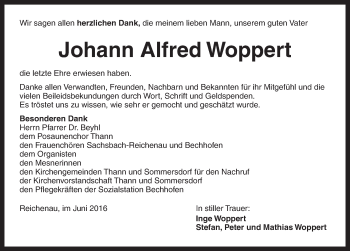 Traueranzeige von Johann Alfred Woppert von Dinkelsbühl/ Feuchtwangen