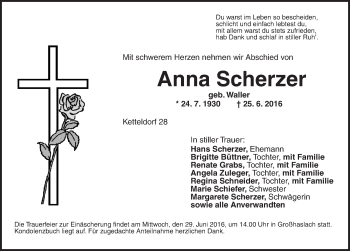 Traueranzeige von Anna Scherzer von Ansbach