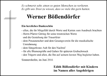 Traueranzeige von Werner Bößendörfer von Neustadt/ Scheinfeld/ Uffenheim