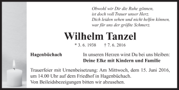 Traueranzeige von Wilhelm Tanzel von Neustadt/ Scheinfeld/ Uffenheim