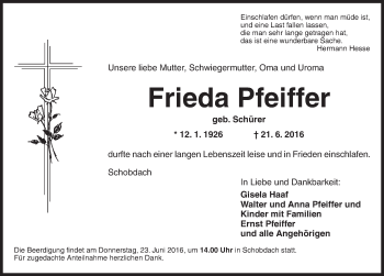 Traueranzeige von Frieda Pfeiffer von Dinkelsbühl/ Feuchtwangen