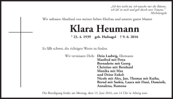 Traueranzeige von Klara Heumann von Dinkelsbühl/ Feuchtwangen