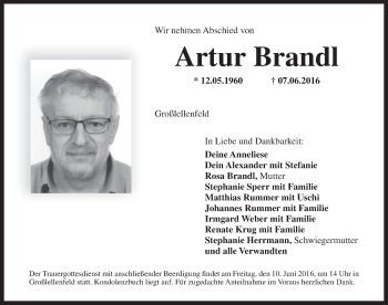 Traueranzeige von Artur Brandl von Dinkelsbühl/ Feuchtwangen