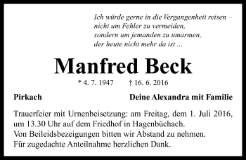 Traueranzeige von Manfred Beck von Neustadt/ Scheinfeld/ Uffenheim