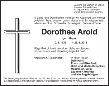 Traueranzeige von Dorothea Arold von Ansbach