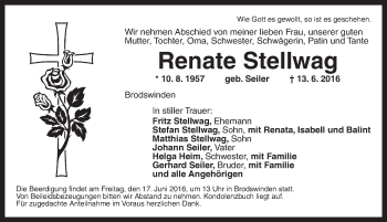 Traueranzeige von Renate Stellwag von Ansbach