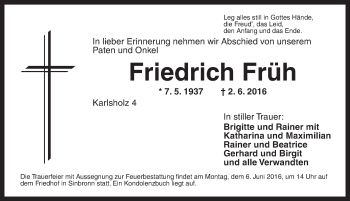 Traueranzeige von Friedrich Früh von Dinkelsbühl/ Feuchtwangen