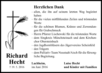 Traueranzeige von Richard Hecht von Neustadt/ Scheinfeld/ Uffenheim
