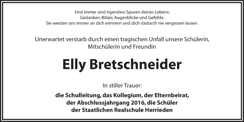  Traueranzeige für Elly Bretschneider vom 18.06.2016 aus Ansbach