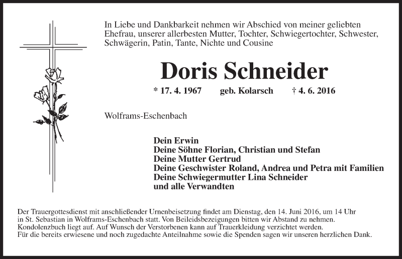 Traueranzeigen Von Doris Schneider Trauer Flz De