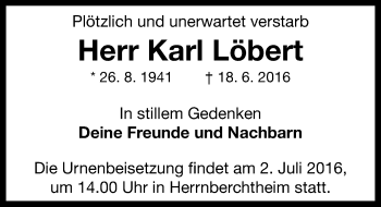 Traueranzeige von Karl Löbert von Neustadt/ Scheinfeld/ Uffenheim