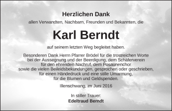 Traueranzeige von Karl Berndt von Dinkelsbühl/ Feuchtwangen