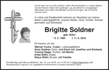 Traueranzeige von Brigitte Soldner von Dinkelsbühl/ Feuchtwangen