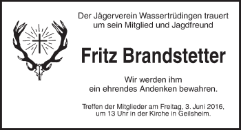 Traueranzeige von Fritz Brandstetter von Dinkelsbühl/ Feuchtwangen