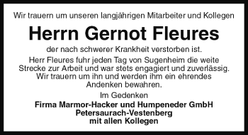 Traueranzeige von Gernot Fleures von Neustadt/ Scheinfeld/ Uffenheim
