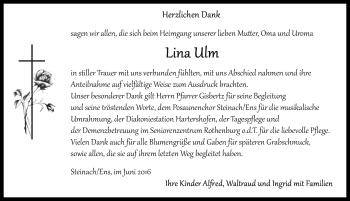 Traueranzeige von Lina Ulm von Rothenburg