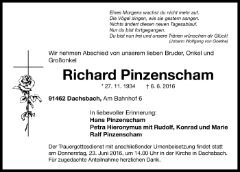 Traueranzeige von Richard Pinsenscham von Neustadt/ Scheinfeld/ Uffenheim